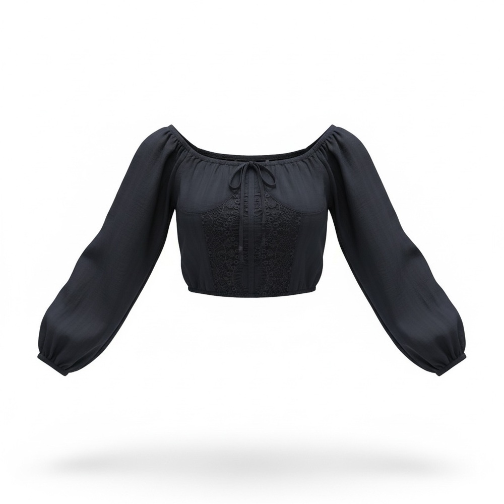 American Eagle Outfitters Navy Blue Lace Corset Boho Tie Front Blouse - Adult M